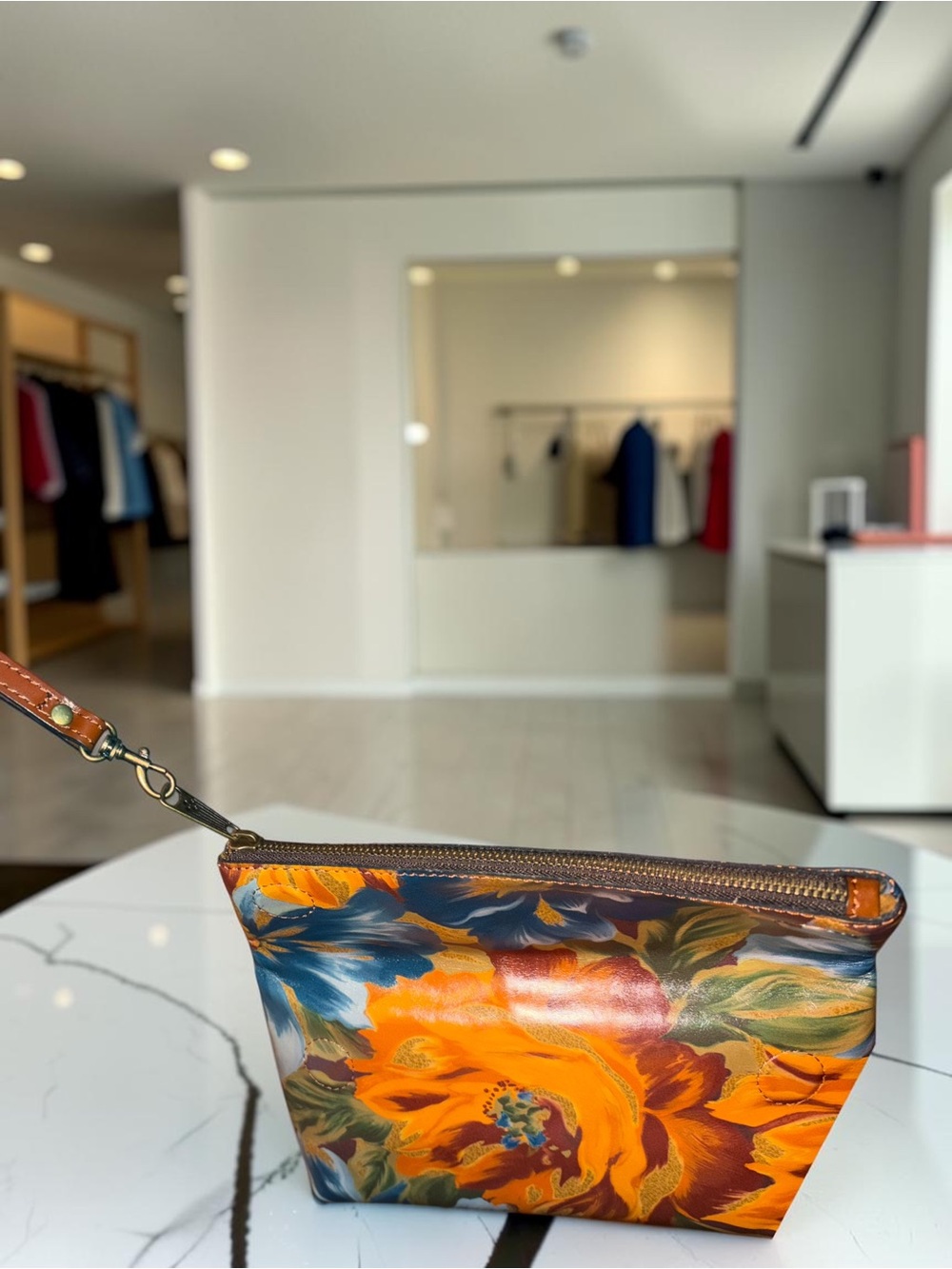 Patricia Nash Hand-Painted Floral Foldover Wristlet in Brown, Orange & Blue - Picture 8 of 8
